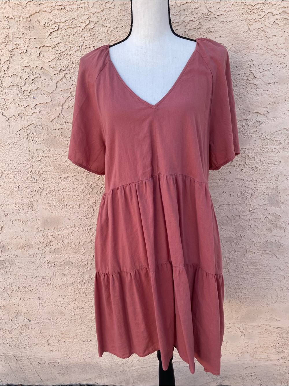 Old Navy swing dress babydoll tiered mini lightweight pockets rust autumn large - Picture 10 of 10